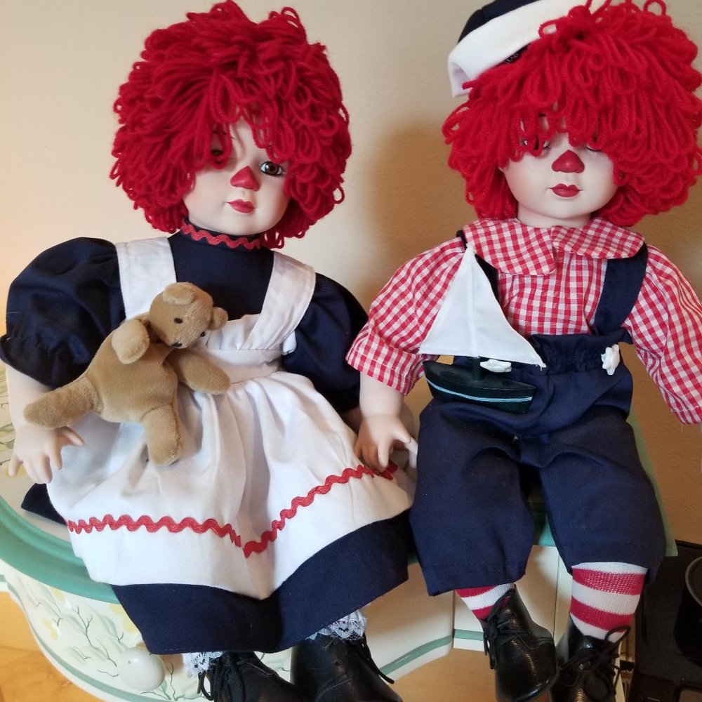 Porcelain/cloth Raggedy Ann and Raggedy Andy set